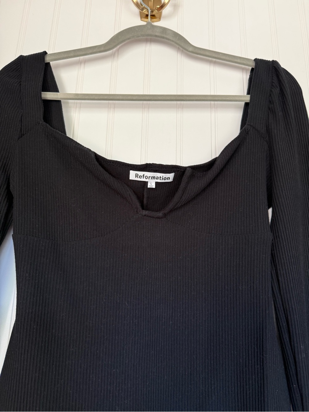 Reformation Heather Black Ribbed Tencel Sweetheart Bodysuit Size L - Picture 2 of 12